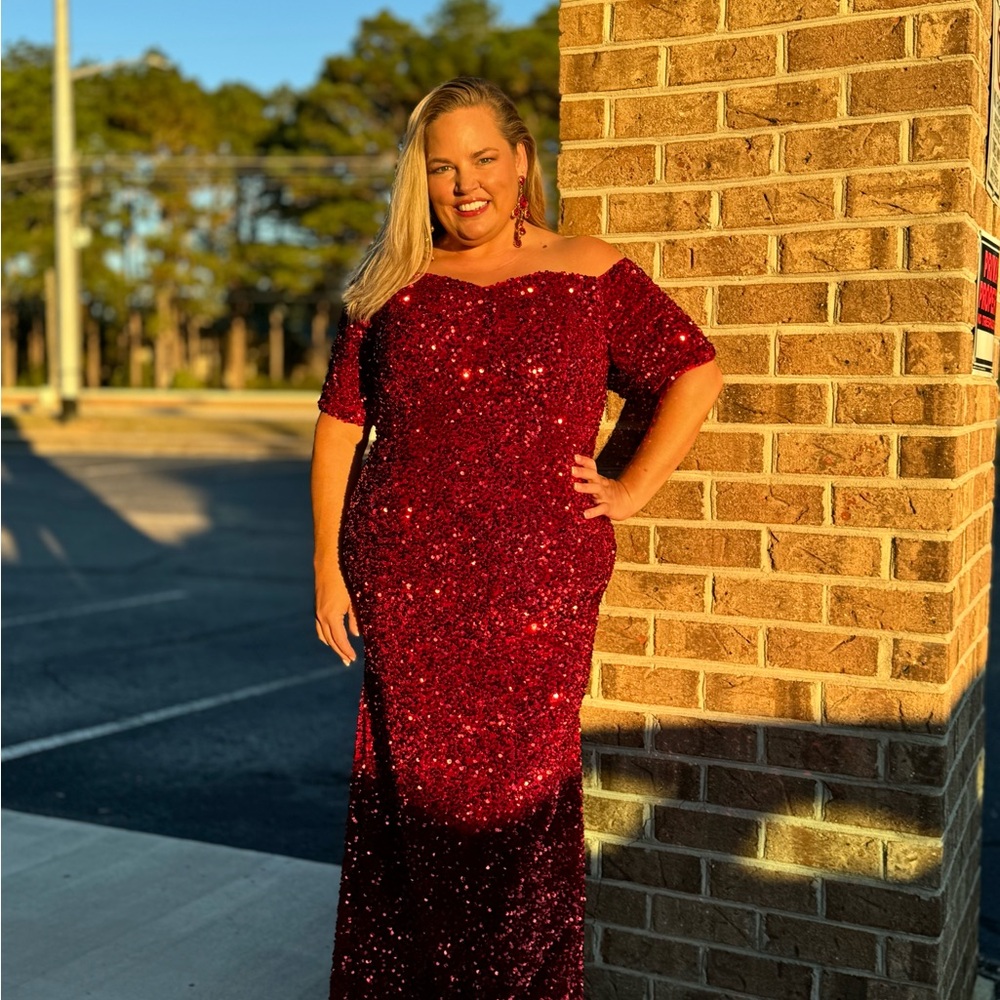 Elegant Red Sequin Off-Shoulder Dress